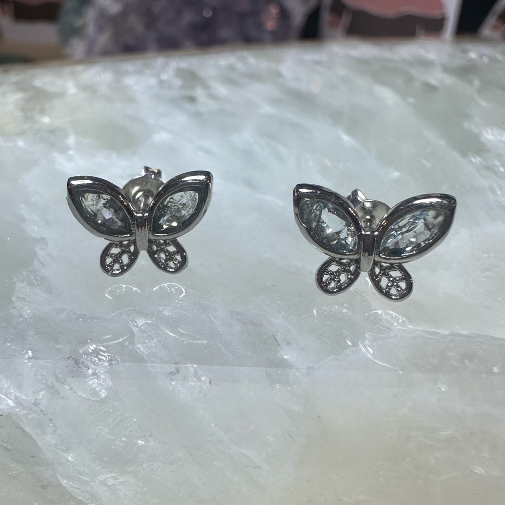 925 blue topaz Silver Butterfly Stud Earrings